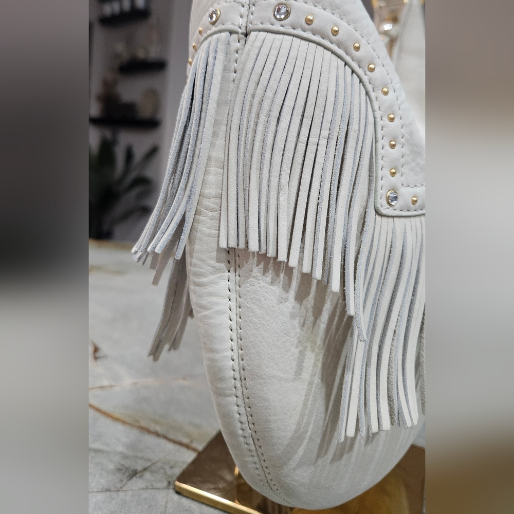 Michael Kors Cream Leather Fringe Hobo Bag Y2K - Picture 9 of 13
